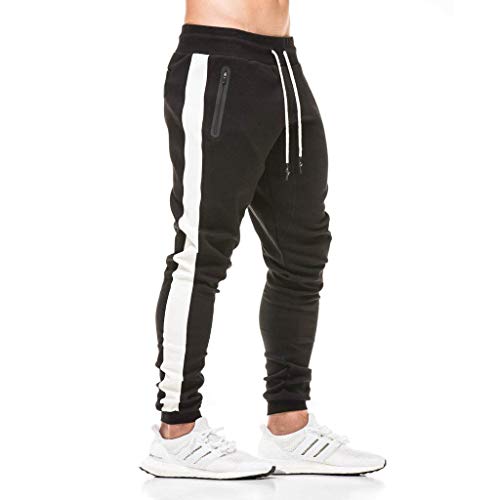 Tansozer Jogginghose Herren Baumwolle Trainingshose Männer Sporthose Herren Lang Slim Fit Jogginghosen Gym Fitness Hose Herren Reissverschluss Taschen Jungen Schwarz 2XL von Tansozer