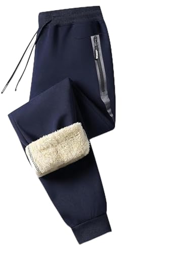 Tansozer Herren Jogginghose Baumwolle Winter Fleece Hosen Sweatpants Lang mit Reißverschluss Taschen Blau L von Tansozer