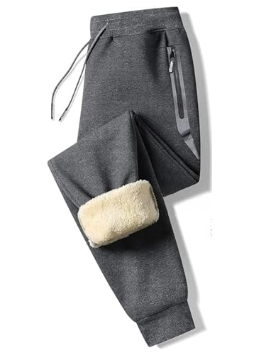 Tansozer Jogginghose Herren Baumwolle Winter Fleece Sweathose Herren Hose Trainingshose Herren Lang mit Gummizug Reißverschluss Taschen Dunkelgrau 3XL von Tansozer