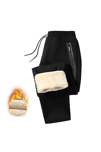 Tansozer Jogginghose Herren Gefüttert Sporthose Baumwolle Winter Fleece Thermo Dicke Trainingshose Hosen Freizeithose Thermohose Herren Fleecehose Warme Sweatpants Winterhose Schwarz M von Tansozer