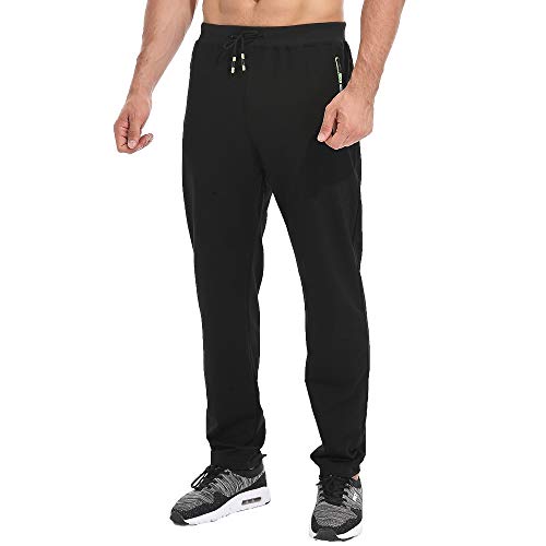Tansozer Jogginghose Herren Ohne Bündchen mit reißverschluss Taschen Freizeit Baumwolle(Black 2XL) von Tansozer
