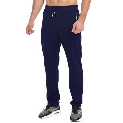 Tansozer Jogginghose Herren Ohne Bündchen mit reißverschluss Taschen Freizeit Baumwolle(Blue XL) von Tansozer