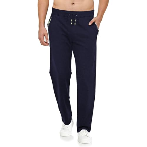 Tansozer Jogginghose Herren Ohne Bündchen mit reißverschluss Taschen Freizeit Baumwolle(Blue XL) von Tansozer