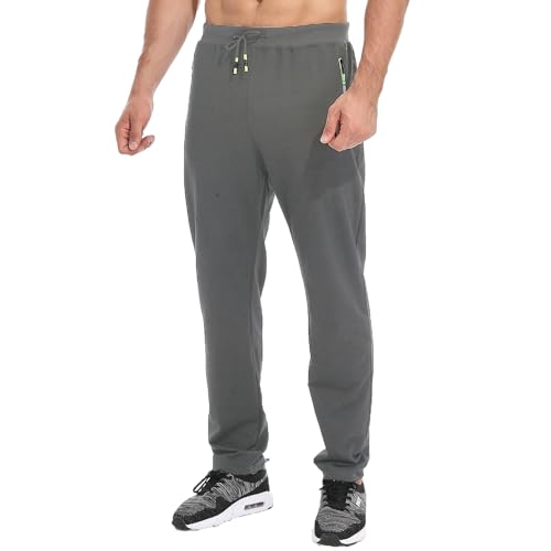 Tansozer Jogginghose Herren Ohne Bündchen mit reißverschluss Taschen Freizeit Baumwolle(Gray 2XL) von Tansozer