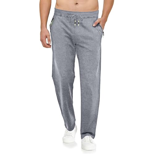Tansozer Jogginghose Herren Ohne Bündchen mit reißverschluss Taschen Freizeit Baumwolle(Gray M) von Tansozer