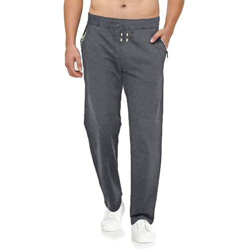 Tansozer Jogginghose Herren Ohne Bündchen mit reißverschluss Taschen Freizeit Baumwolle(Dunkelgrau 3XL) von Tansozer