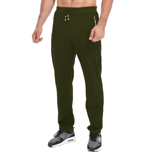 Tansozer Jogginghose Herren Ohne Bündchen mit reißverschluss Taschen Freizeit Baumwolle(Grün 2XL) von Tansozer