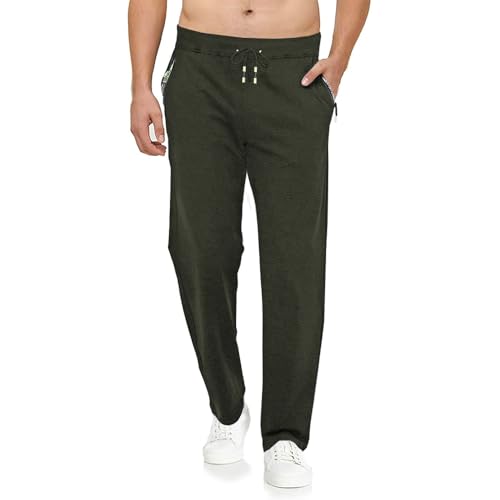 Tansozer Jogginghose Herren Ohne Bündchen mit reißverschluss Taschen Freizeit Baumwolle(Grün XL) von Tansozer
