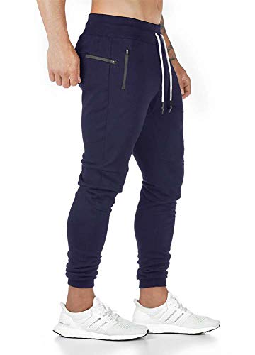 Tansozer Jogginghose Herren Trainingshose Herren Hose Slim Fit Sporthose Herren Lang Baumwolle Sweatpants Herren Trackpants Herren mit Reißverschlusstaschen Blau M von Tansozer