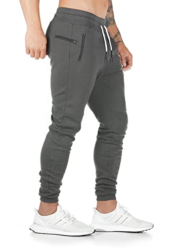 Tansozer Jogginghose Herren Trainingshose Herren Hose Slim Fit Sporthose Herren Lang Baumwolle Sweatpants Herren Trackpants Herren mit Reißverschlusstaschen Grau 2XL von Tansozer