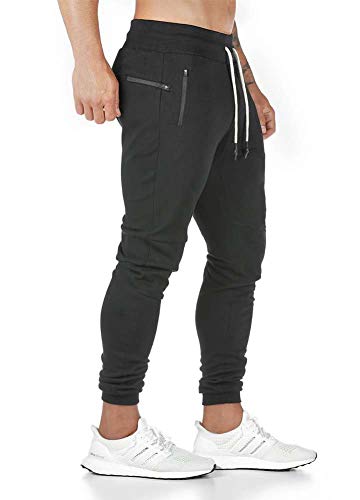 Tansozer Jogginghose Herren Trainingshose Herren Hose Slim Fit Sporthose Herren Lang Baumwolle Sweatpants Herren Trackpants Herren mit Reißverschlusstaschen Schwarz 2XL von Tansozer