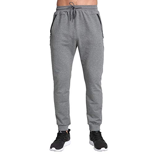 Tansozer Jogginghose Männer Herren Sporthose Lang Trainingshose Herren Baumwolle Freizeithose Reissverschluss Taschen Grau M von Tansozer