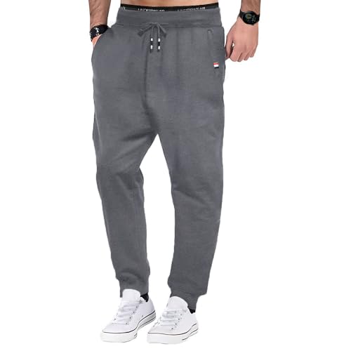 Tansozer Jogginghose Herren Baumwolle Sommer Dünn Lang mit Reißverschluss Taschen Grau XXL von Tansozer