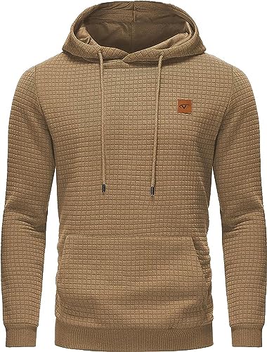 Tansozer Kapuzenpullover Herren Sweatshirt Hoodie Langarm Casual Leichtem Karierten Kordelzug Jacquard mit Kapuze Khaki L von Tansozer