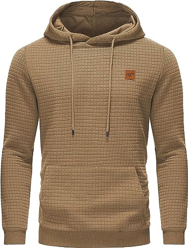 Tansozer Kapuzenpullover Herren Sweatshirt Hoodie Langarm Casual Leichtem Karierten Kordelzug Jacquard mit Kapuze Khaki M von Tansozer