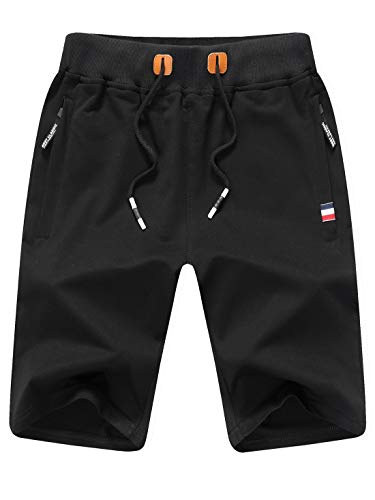 Tansozer Kurze Hose Herren Shorts Sommer Jogginghose Kurz Baumwolle Gym Sweat Shorts Herren Sport Jogging (Schwarz,L) von Tansozer