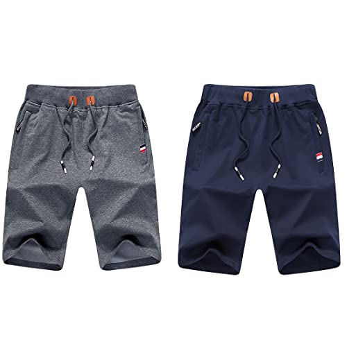 Tansozer Kurze Hose Herren Shorts Sommer Jogginghose Kurz Baumwolle Gym Sweat Shorts Herren Sport Fitness Training Shorts 2er Pack Grau and Blau M von Tansozer