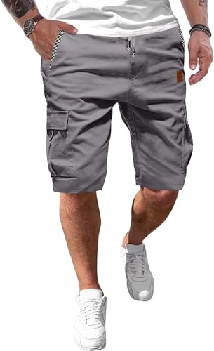 Tansozer Kurze Hosen Herren Cargo Shorts Herren kurz Sommer Freizeit Chino Baumwolle mit Tunnelzug Grau 3XL von Tansozer