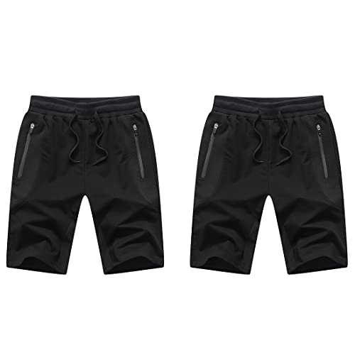 Tansozer Kurze Hosen Herren Mit Taschen Shorts Herren Sommer Sport Gym Shorts Jogginghose Herren Kurz Sweat Kurze Hose MäNner Jogging Shorts 2er Pack Schwarz and Schwarz L von Tansozer