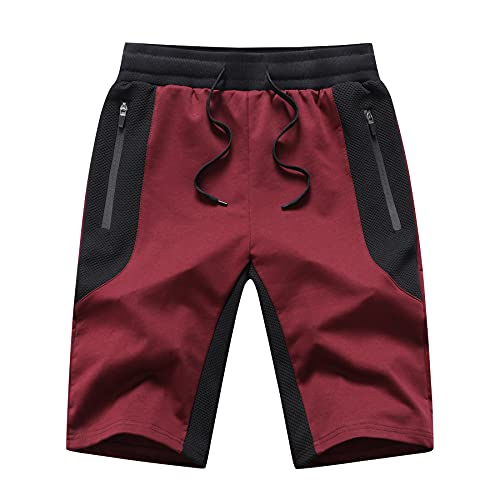 Tansozer Kurze Hosen Herren Mit Taschen Shorts Herren Sommer Sport Gym Shorts Jogginghose Herren Kurz Sweat Kurze Hose MäNner Jogging Shorts Rot 2XL von Tansozer