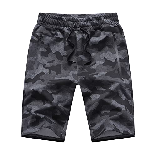 Tansozer Kurze Hosen Herren Shorts Camouflage Shorts Sommer Sport Baumwolle Kurze Hosen Männer Sweatshorts Herren Sweat Gym Running Shorts Mit ReißVerschluss Dunkelgrau L von Tansozer