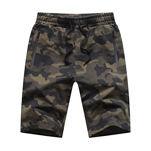 Tansozer Kurze Hosen Herren Shorts Camouflage Shorts Sommer Sport Baumwolle Kurze Hosen Männer Sweatshorts Herren Sweat Gym Running Shorts Mit ReißVerschluss Grün 3XL von Tansozer