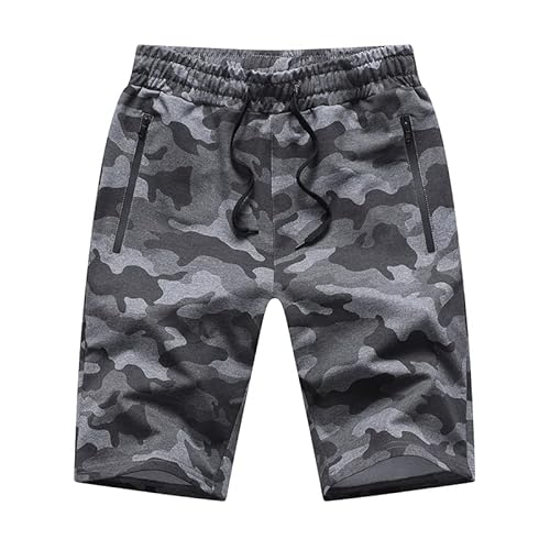 Tansozer Kurze Hosen Herren Shorts Camouflage Shorts Sommer Sport Baumwolle Kurze Hosen Männer Sweatshorts Herren Sweat Gym Running Shorts Mit ReißVerschluss Hellgrau L von Tansozer