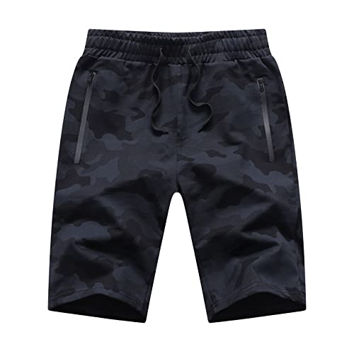 Tansozer Kurze Hosen Herren Shorts Camouflage Shorts Sommer Sport Baumwolle Kurze Hosen Männer Sweatshorts Herren Sweat Gym Running Shorts Mit ReißVerschluss Schwarz 3XL von Tansozer