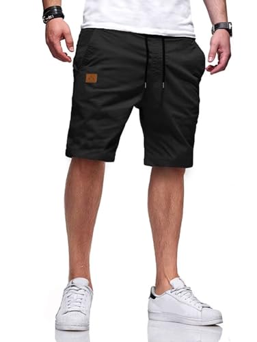 Tansozer Kurze Hosen Herren Shorts Herren Bermuda Sommer Shorts Leicht Atmungsaktiv Chino Shorts Elastische Taille Freizeithose Kurze Hose Männer Baumwolle Stretch Shorts mit Taschen Black 3XL von Tansozer