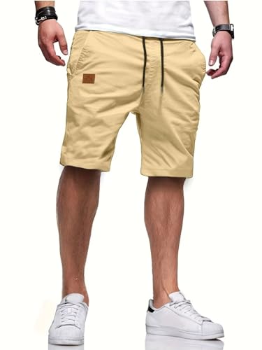 Tansozer Kurze Hosen Herren Bermuda Shorts Leicht Atmungsaktiv Chino Elastische Taille Freizeithose Männer Baumwolle Stretch Mit Taschen Khaki 2XL von Tansozer