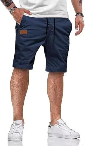 Tansozer Kurze Hosen Herren Shorts Herren Bermuda Sommer Shorts Leicht Atmungsaktiv Chino Shorts Elastische Taille Freizeithose Kurze Hose Männer Baumwolle Stretch Shorts mit Taschen PeacockBlue L von Tansozer