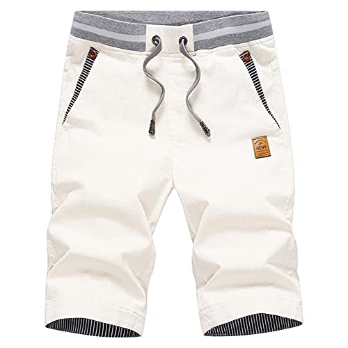 Tansozer Kurze Hosen Herren Shorts Herren Sommer Chino Gummizug weiß M von Tansozer