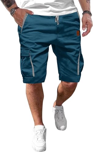 Tansozer Kurze Hosen Herren Shorts Herren Sommer Freizeit Chino Baumwolle mit 6 Taschen Pfauenblau S von Tansozer