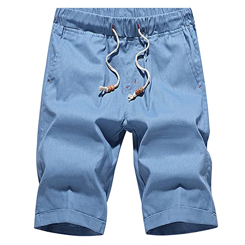 Tansozer Kurze Hosen Herren Shorts Sommer Baumwolle Leinen mit Gummizug Taschen Denim Blau S von Tansozer