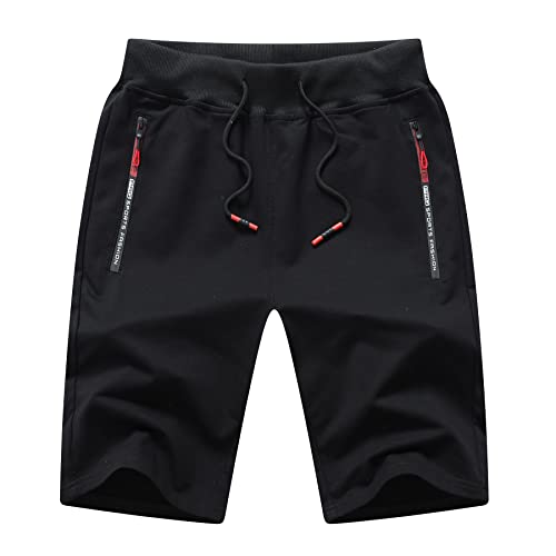 Tansozer Kurze Hosen Herren Shorts Sommer Sport Sweatshorts Gym Jogginghose Kurz Sweat Hose Männer Jersey Jogging Bermuda Schwarz L von Tansozer