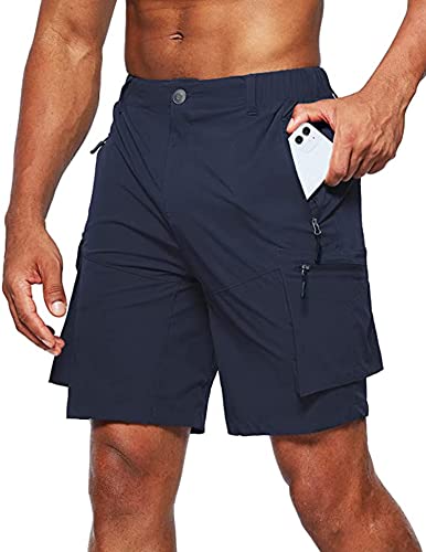 Tansozer Herren Wandershorts mit Reißverschlusstaschen, ultraleichte, atmungsaktive, schnell trocknende und wasserdichte Outdoor Wander und Klettersommershorts Blau 2XL von Tansozer