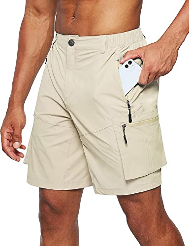 Tansozer Herren Wandershorts mit Reißverschlusstaschen, ultraleichte, atmungsaktive, schnell trocknende und wasserdichte Outdoor Wander und Klettersommershorts Khaki 3XL von Tansozer