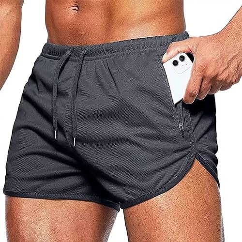 Tansozer Kurze Hosen Herren Sommer Shorts Herren Sport Sweatshorts Running Gym Shorts Kurze Jogginghose Herren Sweat Fitness Jogging Shorts Mit Taschen Futter Mesh Männer Shorts Grau 2XL von Tansozer