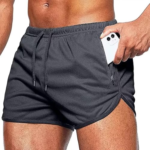 Tansozer Kurze Hosen Herren Sommer Shorts Herren Sport Sweatshorts Running Gym Shorts Kurze Jogginghose Herren Sweat Fitness Jogging Shorts Mit Taschen Futter Mesh Männer Shorts Grau 3XL von Tansozer