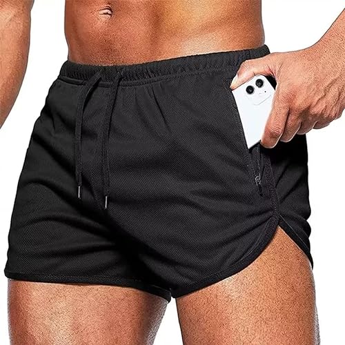 Tansozer Kurze Hosen Herren Sommer Shorts Herren Sport Sweatshorts Running Gym Shorts Kurze Jogginghose Herren Sweat Fitness Jogging Shorts Mit Taschen Futter Mesh Männer Shorts Schwarz L von Tansozer