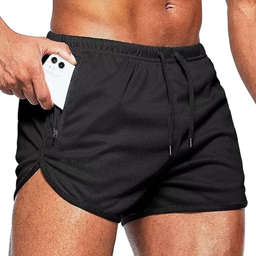 Tansozer Kurze Hosen Herren Sommer Shorts Herren Sport Sweatshorts Running Gym Shorts Kurze Jogginghose Herren Sweat Fitness Jogging Shorts Mit Taschen Männer Shorts Schwarz 2XL von Tansozer