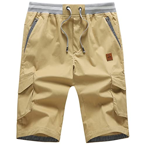 Tansozer Kurze Hosen Herren Sommer Shorts Herren kurz Freizeit Chino Baumwolle mit Tunnelzug Khaki 3XL von Tansozer