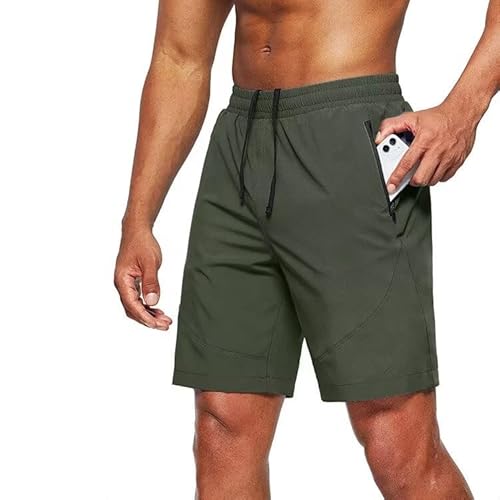Tansozer Kurze Hosen Herren Sport Shorts Herren Sommer Running Gym Shorts Fitness Sweat Jogging Shorts Sweatshorts Laufshorts Kurze Hose Männer mit Reißverschlusstaschen Armee Grün M von Tansozer