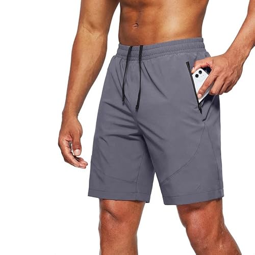 Tansozer Kurze Hosen Herren Sport Shorts Herren Sommer Running Gym Shorts Fitness Sweat Jogging Shorts Sweatshorts Laufshorts Kurze Hose Männer mit Reißverschlusstaschen Grau S von Tansozer