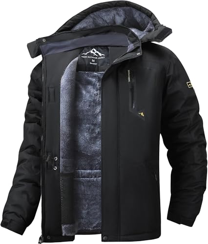 Tansozer Skijacke Herren Winter Wasserdicht Winterjacke Warm Gefüttert Regenjacke Atmungsaktiv Wanderjacke Fleece, Schwarz, 3XL von Tansozer