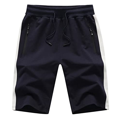 Tansozer Sport Shorts Herren Kurze Hosen Baumwolle Sommer Männer Shorts Herren Jogging Gym Sweatshorts Herren Sweat Shorts Mit ReißVerschluss Blau M von Tansozer