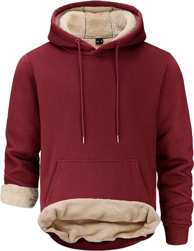 Tansozer Winter Hoodie Herren Gefüttert Sweatshirt Warm Fleece Pullover mit Kapuze Hoody Dicker Winterpullover Arbeits Kapuzenpullover, Rot, L von Tansozer