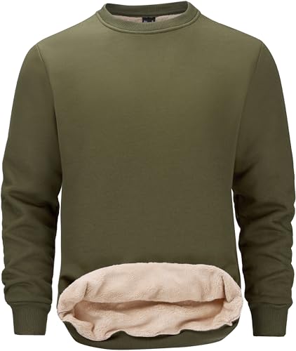Tansozer Winterpullover Herren Warm Arbeitspullover Dickes Fleece Sweatshirt Winter Pullover Thermo Fleecepullover Crewneck, Armeegrün, L von Tansozer