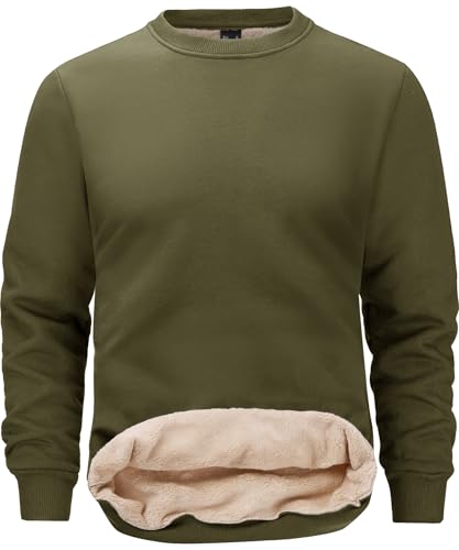 Tansozer Winterpullover Herren Warm Arbeitspullover Dickes Fleece Sweatshirt Winter Pullover Thermo Fleecepullover Crewneck, Armeegrün, L von Tansozer