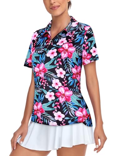 Tanst Sky Damen-Golf-Poloshirt, kurzärmelig, Viertelreißverschluss, feuchtigkeitsableitend, Workout-Tops, pink floral, Mittel Tanst Sky Damen-Golf-Poloshirt, kurzärmelig, Viertelreißverschluss, feuchtigkeitsableitend, Workout-Tops, pink floral, Mittel von Tanst Sky